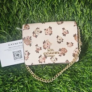 NWT Coach Mini Wallet On A Chain With Rosette Print CZ022